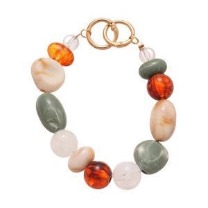 Vintage irregular acrylic beaded keychain and mobile phone chain with gold metal rings