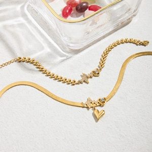 18K gold stainless steel necklaces with heart pendants and flat snake chain design