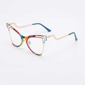 Fashion Cat Eye Anti Blue Light Optical Glasses Frame Metal Wave Temples Butterfly Patterned For Women