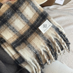 Women Winter Scarf Plaid Thick Warm Imitation Cashmere Tassel Long Shawl Wrap Korean Style Soft Cozy Pashmina