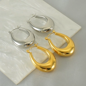 Chunky U-Shaped Hoop Earrings For Women Stainless Steel High Polished Teardrop Minimalist French Vintage Fashion Jewelry