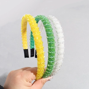 Handmade beaded crystal headbands in yellow, green and white with elegant satin lining