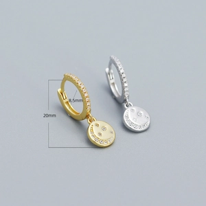 925 sterling silver star and moon earrings with cubic zirconia, 20mm total length