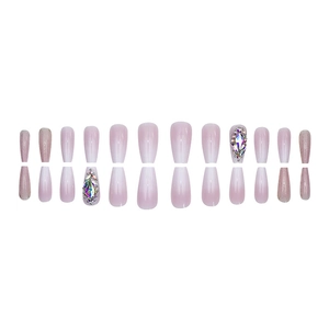 Luxury 24pcs light pink gradient coffin press-on nails with glitter and crystals
