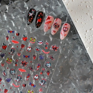 5D Halloween Nagelaufkleber mit gothischen 3D-Blutherzen und dunklen Teufelsmotiven