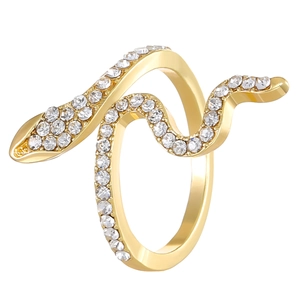 Bague serpent ajustable en métal doré sertie de strass brillants au design torsadé