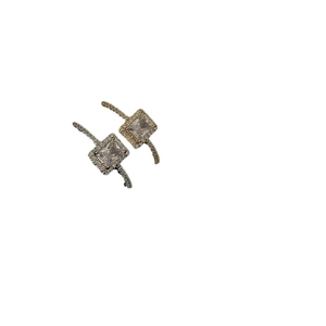 Square micro-paved zircon open rings in gold and silver finish with sparkling clear stones