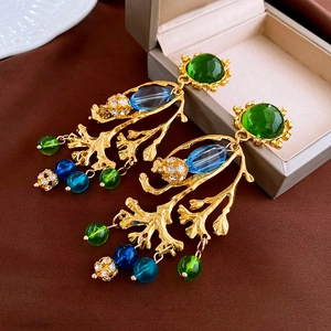 Boucles D'oreilles Pendantes En Branche D'alliage Vintage Avec Strass En Résine Et Tige En Argent Style Cour Française