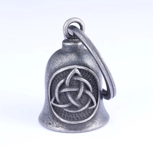 Vintage stainless steel Viking guardian bell pendant with Celtic knot in antique silver
