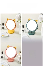 Cute cat-ear desktop makeup mirrors in orange, dark green, and red matte finishes