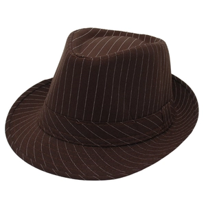 Classic dark brown striped fedora hat with pinstripe wool finish for men and women