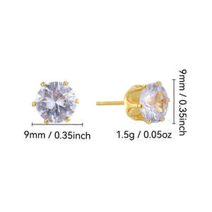 Boucles d'oreilles couronne plaquées or 18K avec zircone cubique claire 9mm