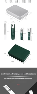Detailed view of stainless steel manicure set components including clippers and file