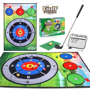 Golf training game set with target mat, club, sticky balls and score board for outdoors