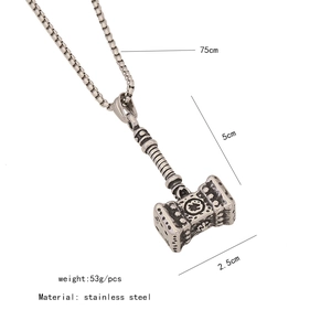 Spécifications de taille pour pendentif Mjolnir en acier avec chaîne de 75 cm