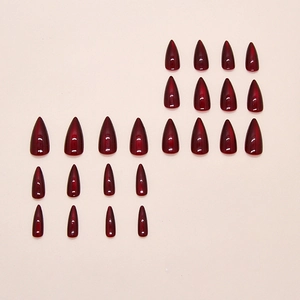 Elegant retro wine red cat eye almond shape long press on nails set with glossy finish