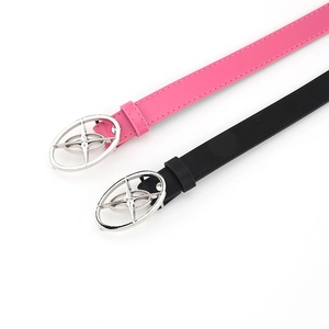 Cinture sottili in pelle rosa e nera per donna con fibbie in metallo a stella argento