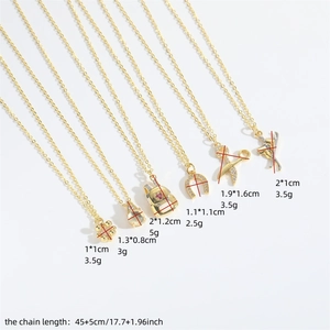 Gold vintage scissor and floral charm pendants necklace set with size and weight specs