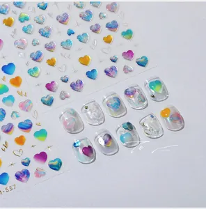 Detailed view of laser holographic heart nail stickers model M-655 and M-657 set