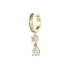 Vintage coffee gold hoop earrings with clear round and teardrop crystal pendants
