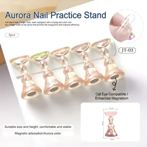 Macro detail of pink aurora magnetic nail art stand set with 2.2cm height specifications