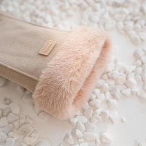 Guanti termici in pelle scamosciata beige con polsini in pile per donne in inverno freddo