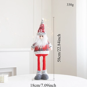 Detail view of plush Santa gnome showing 58cm height and 330g weight measurements