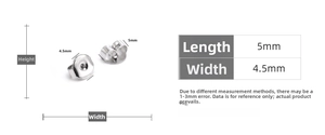Size chart showing 5mm stainless steel butterfly earring backs dimensions and measurements