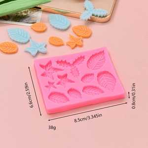 Pink leaf silicone mold for fondant and chocolate cake decorating with 10 leaf shapes