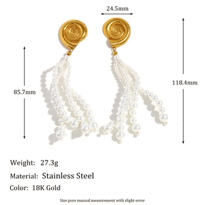 18K gold plated stainless steel ocean theme earrings with pearl tassels and snail shell design