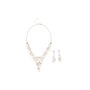 Parure élégante avec collier en V et boucles d'oreilles ornés de perles et de strass