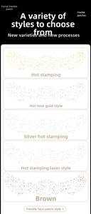 Detail view of metallic freckle patches in gold silver and rose gold finishes