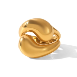 Detailed close-up of a 18k gold plated stainless steel ring with polished finish