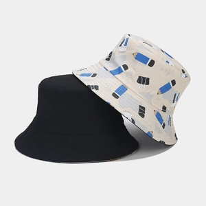 Cute cotton bucket hats with colorful pencil prints and solid black design for sun protection