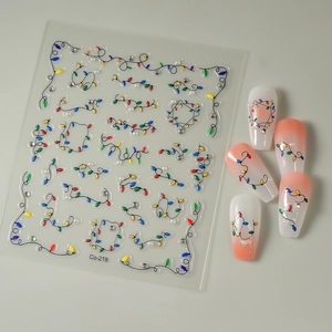 Adesivi per unghie 5D natalizi con luci al neon colorate e accenti di diamanti brillanti