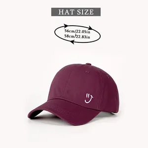 Size chart for adjustable smiley face baseball cap showing head circumference measurements