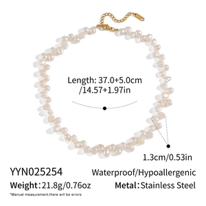 Baroque freshwater pearl necklace with stainless steel clasp and detailed size specs