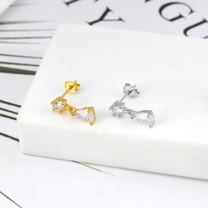 Elegant S925 silver needle waterdrop earrings with zircon tassels in gold and silver