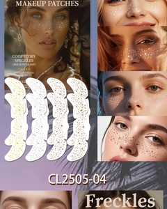Detail of waterproof gold star freckle tattoos and dot makeup patches for face