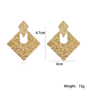 18K gold plated stainless steel geometric drop earrings with hammered texture finish