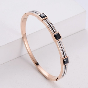 Rose gold titanium steel square black rhinestone bracelet with a minimalist design