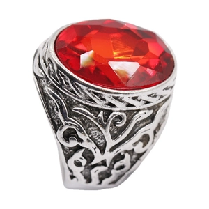 Vintage men's ring with oval red gemstone and antique silver embossed patterns