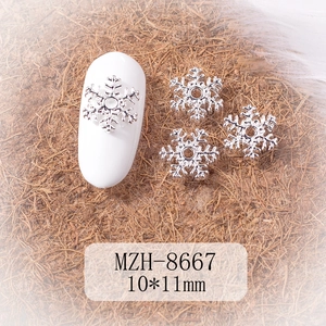 Silver alloy snowflake nail charms 10x11mm for winter manicure DIY decoration