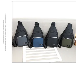 Men's Oxford chest bags shown in grey, navy, black and green colors with multi-pockets