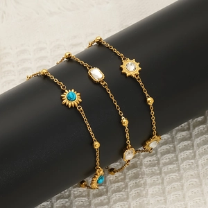 18K gold plated sunflower turquoise and zircon bracelet set for women jewelry