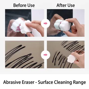 Cat paw cleaning sponge removing water stains and scale from bathroom mirrors