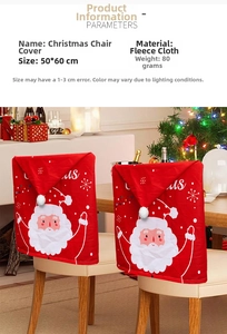 Detail view of Santa Claus Christmas chair cover in red brushed fabric with size 50x60cm