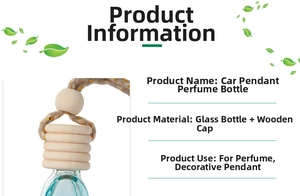 Detail view of 6ml heart-shaped glass perfume bottle with wooden cap and hanging cord
