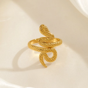 Snake Ring 18K Gold Plated Stainless Steel Adjustable Open Band Vintage Punk Style Fashion Jewelry For Women Gift
