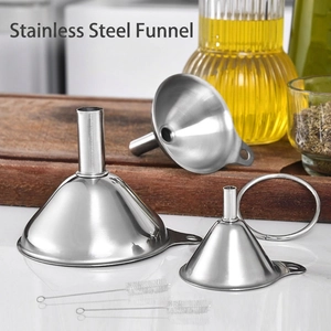 Stainless Steel Kitchen Funnels With Handle For Liquid Oil Wine Transfer Including Cleaning Brushes Silver Metal
